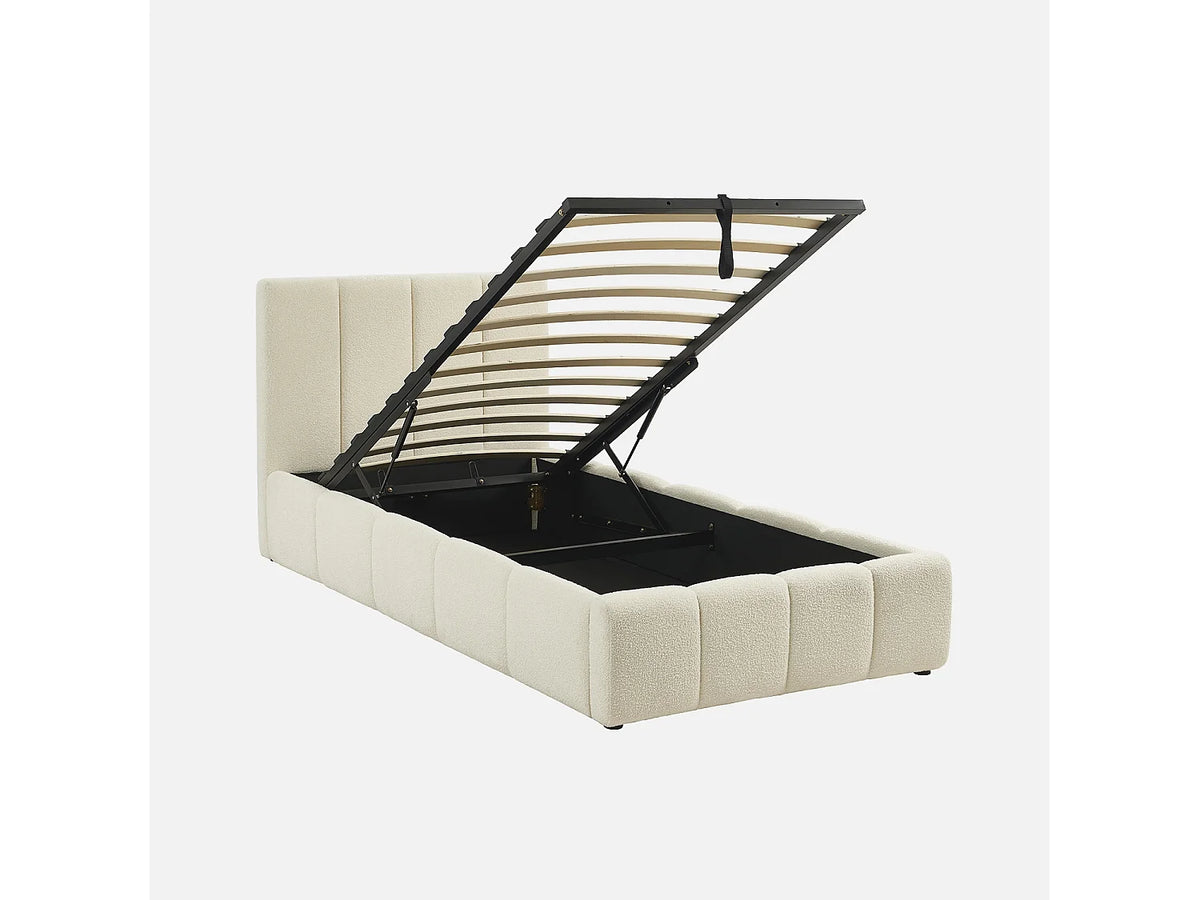 Lit Coffre 90x190 Tissu Bouclette Blanc — vue 4