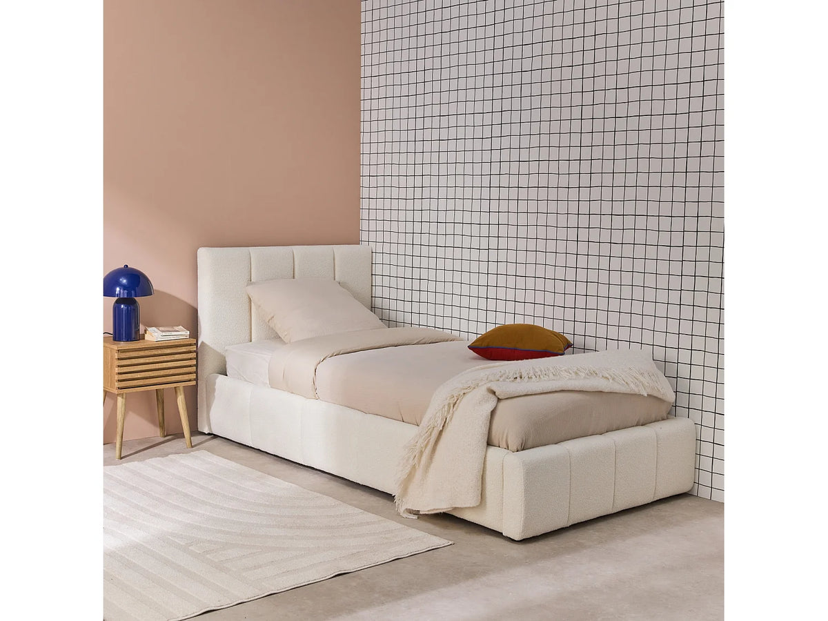 Lit Coffre 90x190 Tissu Bouclette Blanc — vue 2