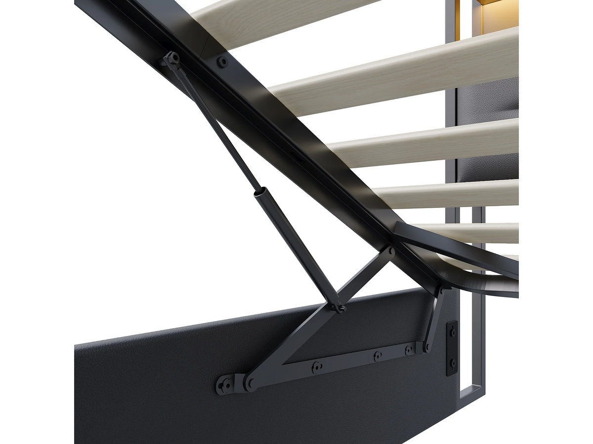 Lit Coffre 160x200 Simili Cuir Noir avec LED et Port USB — vue 7