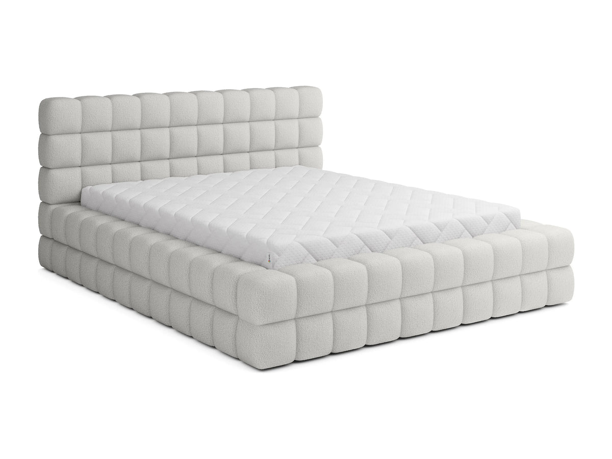 Lit Coffre 180x200 Tissu Bouclette Blanc Capitonné — vue 3