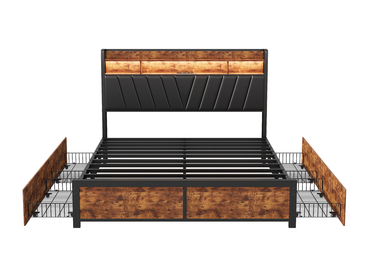 Lit Coffre 160x200 Simili Cuir Naturel foncé avec LED — vue 4