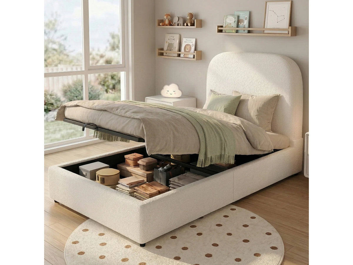 Lit Coffre 90x200 Tissu Bouclette Beige — vue 2