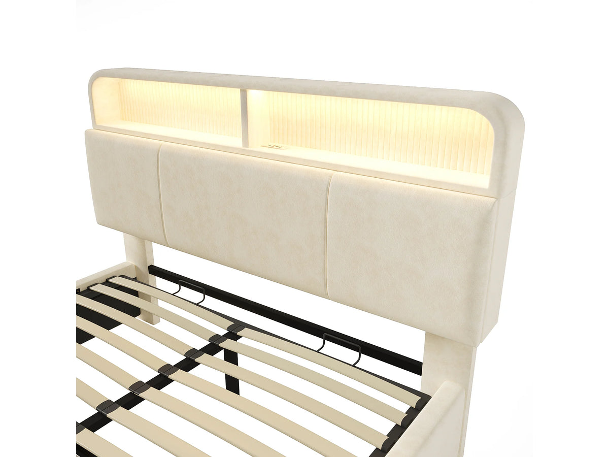 Lit Coffre 140x190 Velours Beige avec LED et Port USB — vue 7