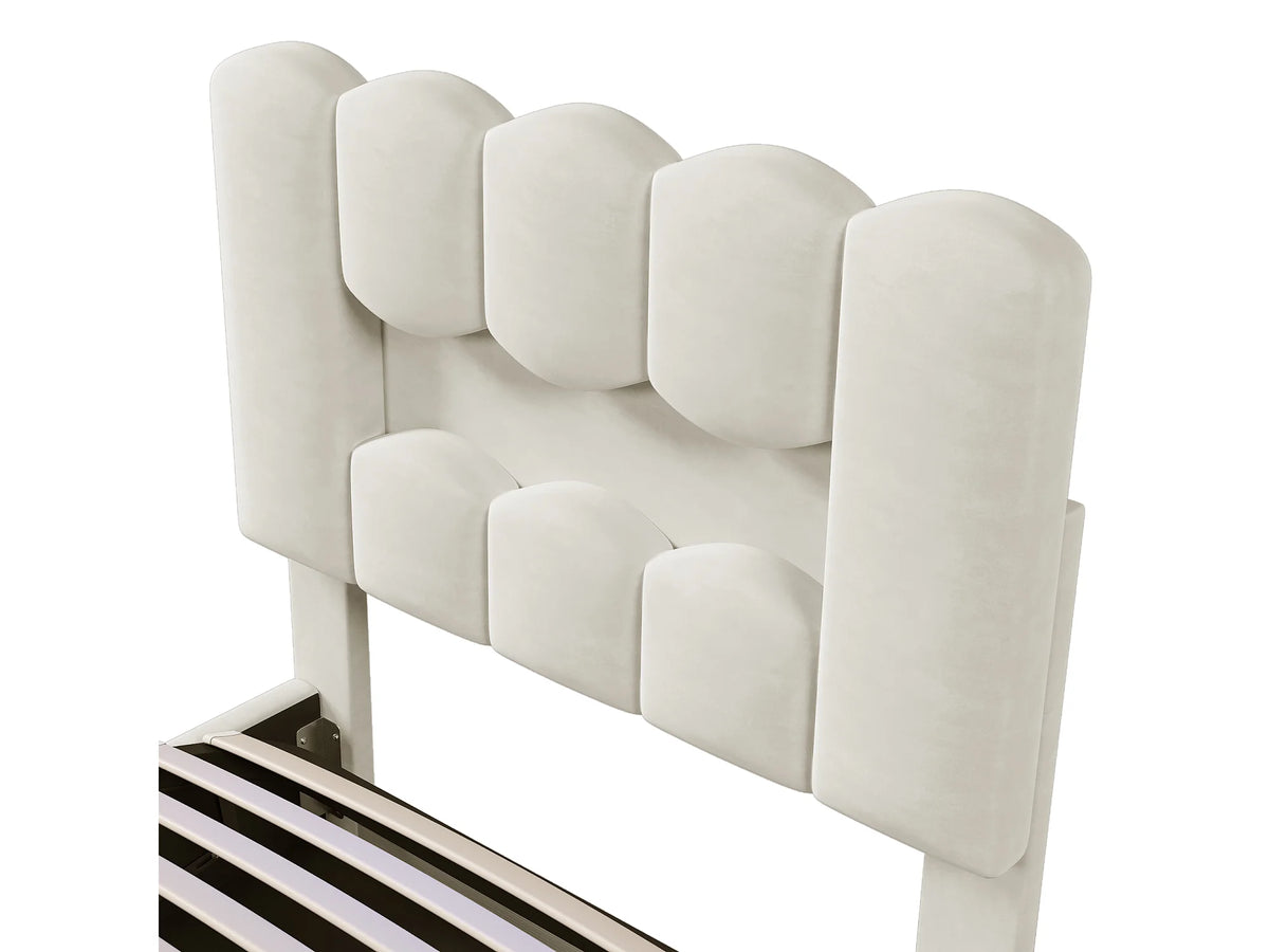 Lit Coffre 90x200 Velours Beige Capitonné avec LED — vue 8