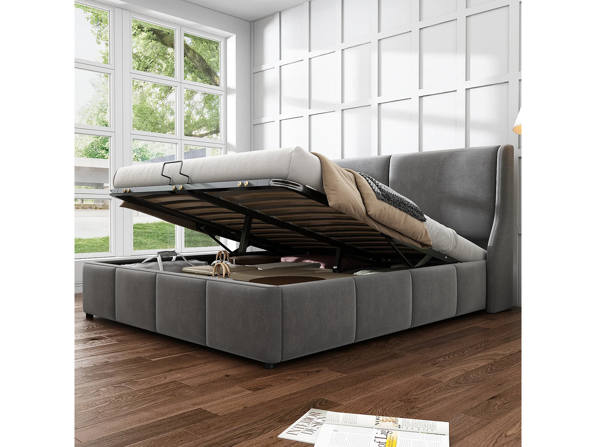Lit Coffre 140x190 Velours Gris