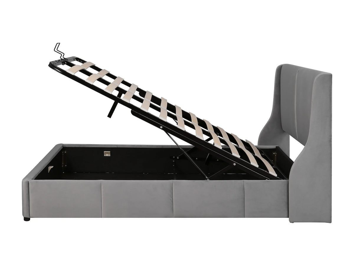 Lit Coffre 140x190 Velours Gris — vue 4