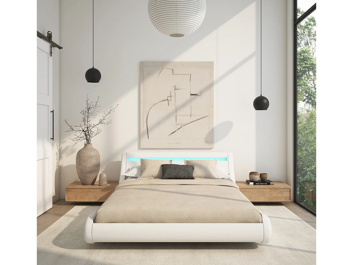 Lit Coffre 140x190 Bois Blanc avec LED — vue 2