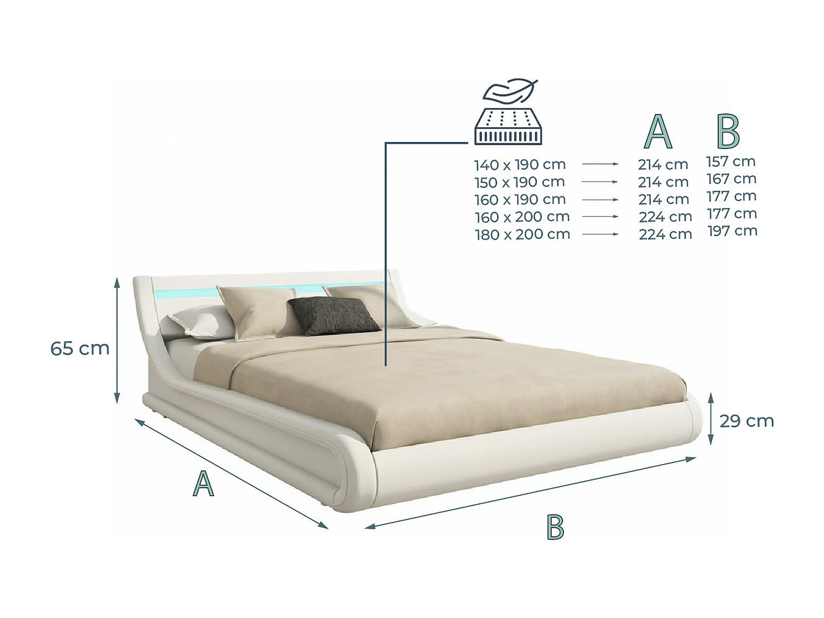 Lit Coffre 140x190 Bois Blanc avec LED — vue 4