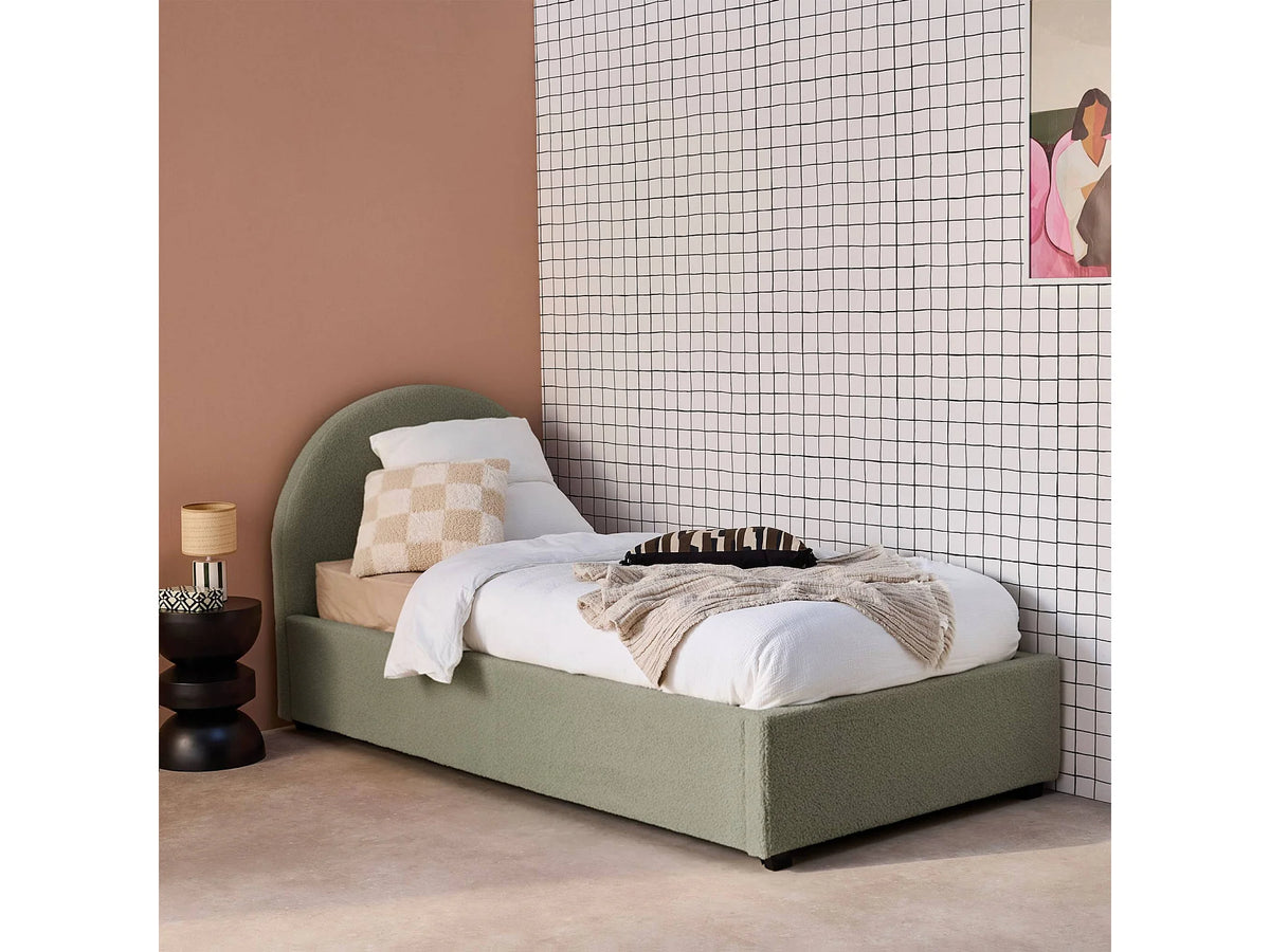 Lit Coffre 90x190 Tissu Bouclette Kaki