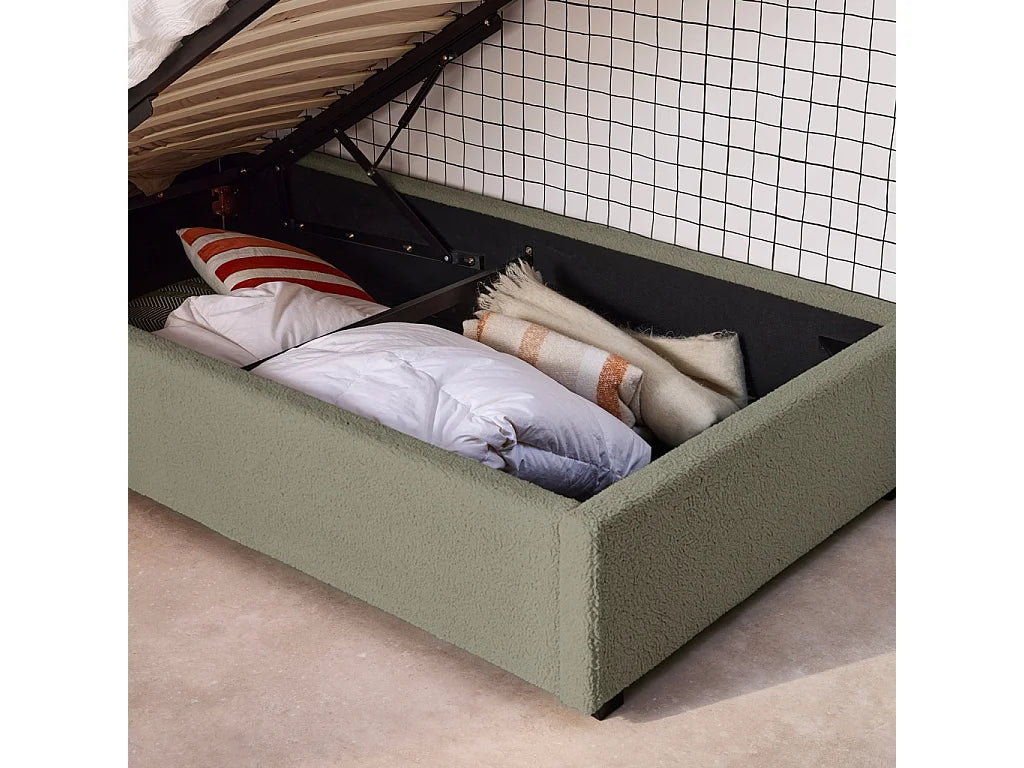 Lit Coffre 90x190 Tissu Bouclette Kaki — vue 4