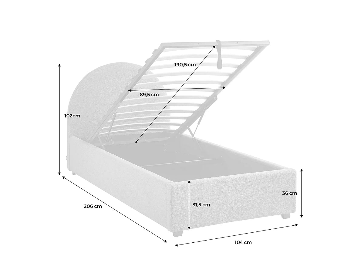 Lit Coffre 90x190 Tissu Bouclette Kaki — vue 8