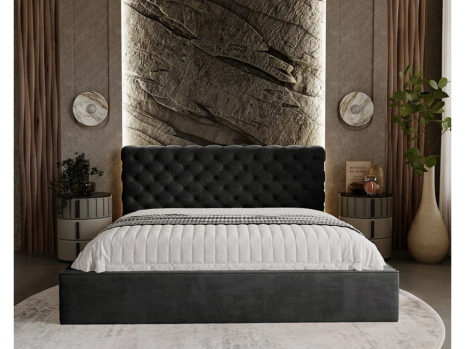 Lit Coffre 200x200 Velours Noir — vue 2