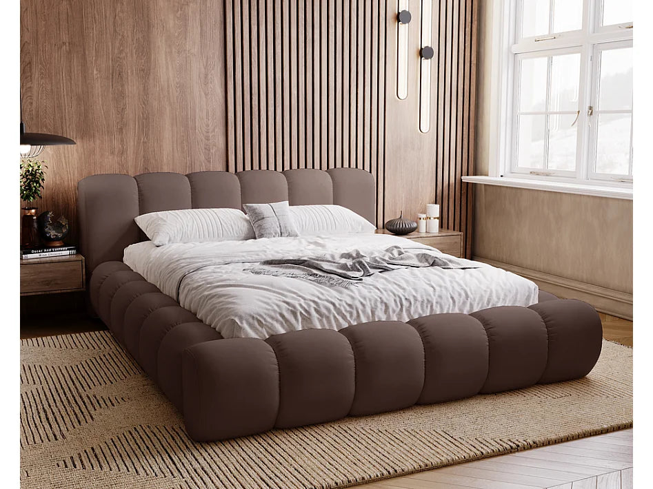 Lit Coffre 140x200 Tissu Chenille Marron avec Chevets