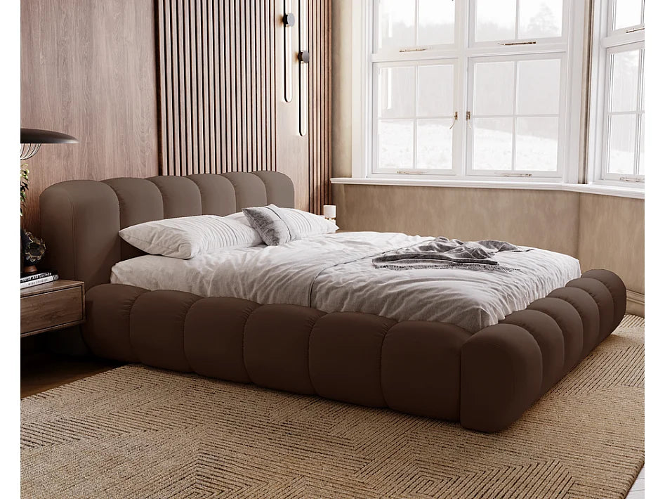 Lit Coffre 140x200 Tissu Chenille Marron avec Chevets — vue 2