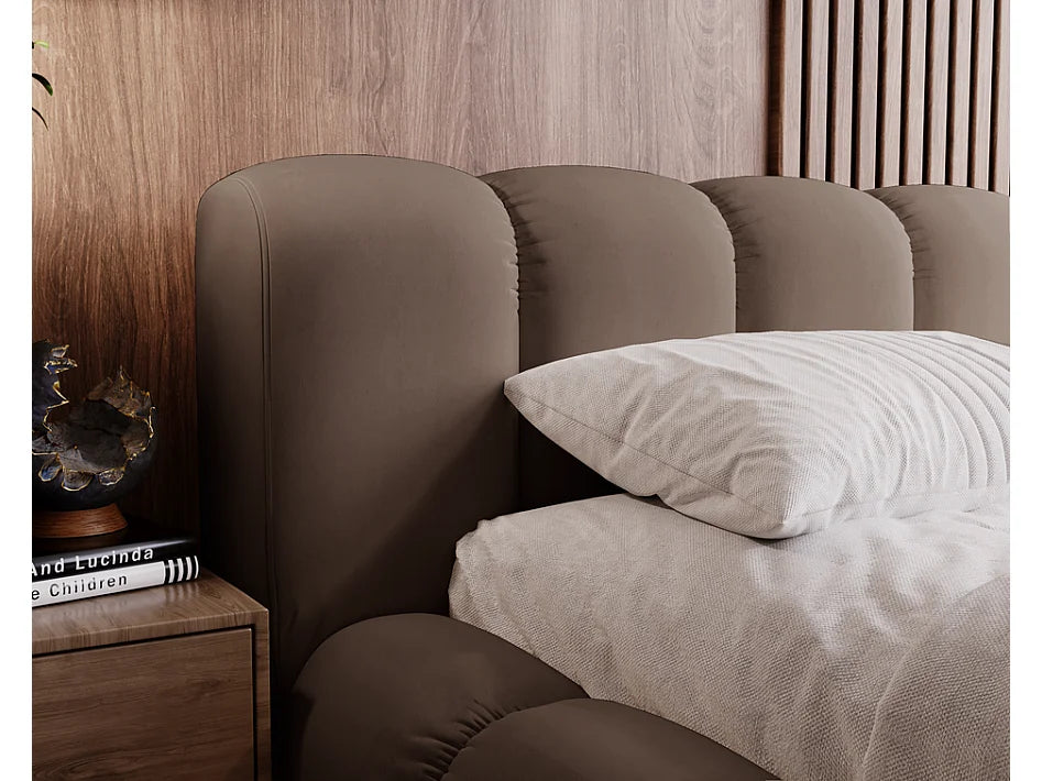 Lit Coffre 140x200 Tissu Chenille Marron avec Chevets — vue 5