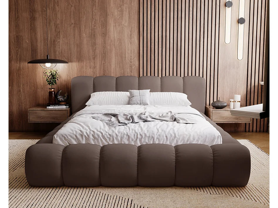Lit Coffre 140x200 Tissu Chenille Marron avec Chevets — vue 3