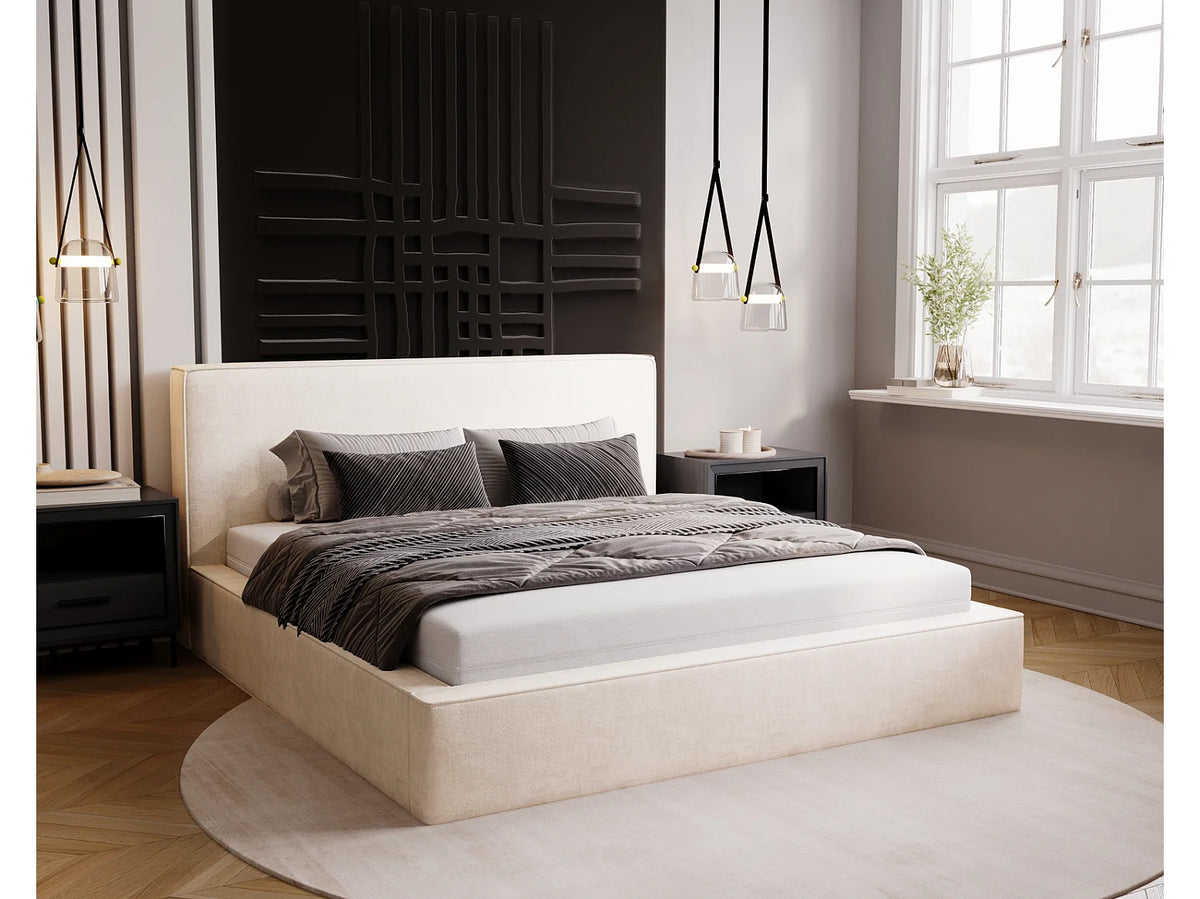 Lit Coffre 140x200 Velours Crème