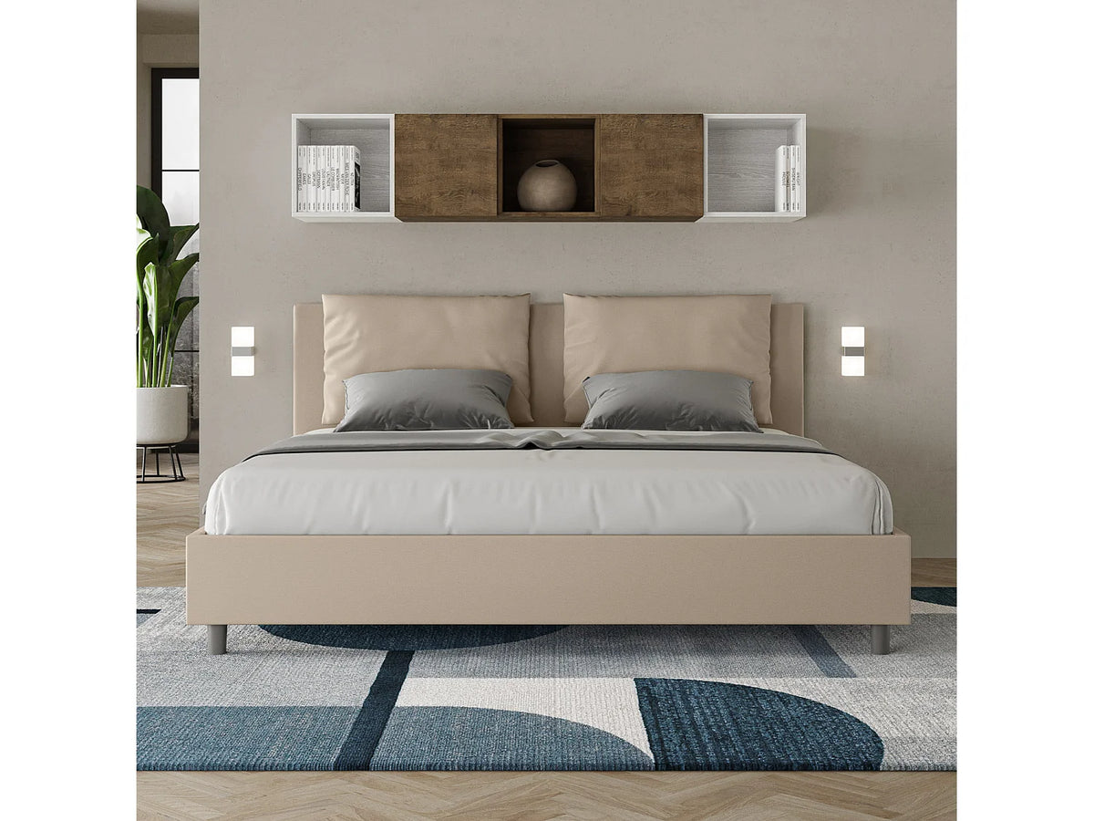 Lit Coffre 200x200 Simili Cuir Taupe Capitonné