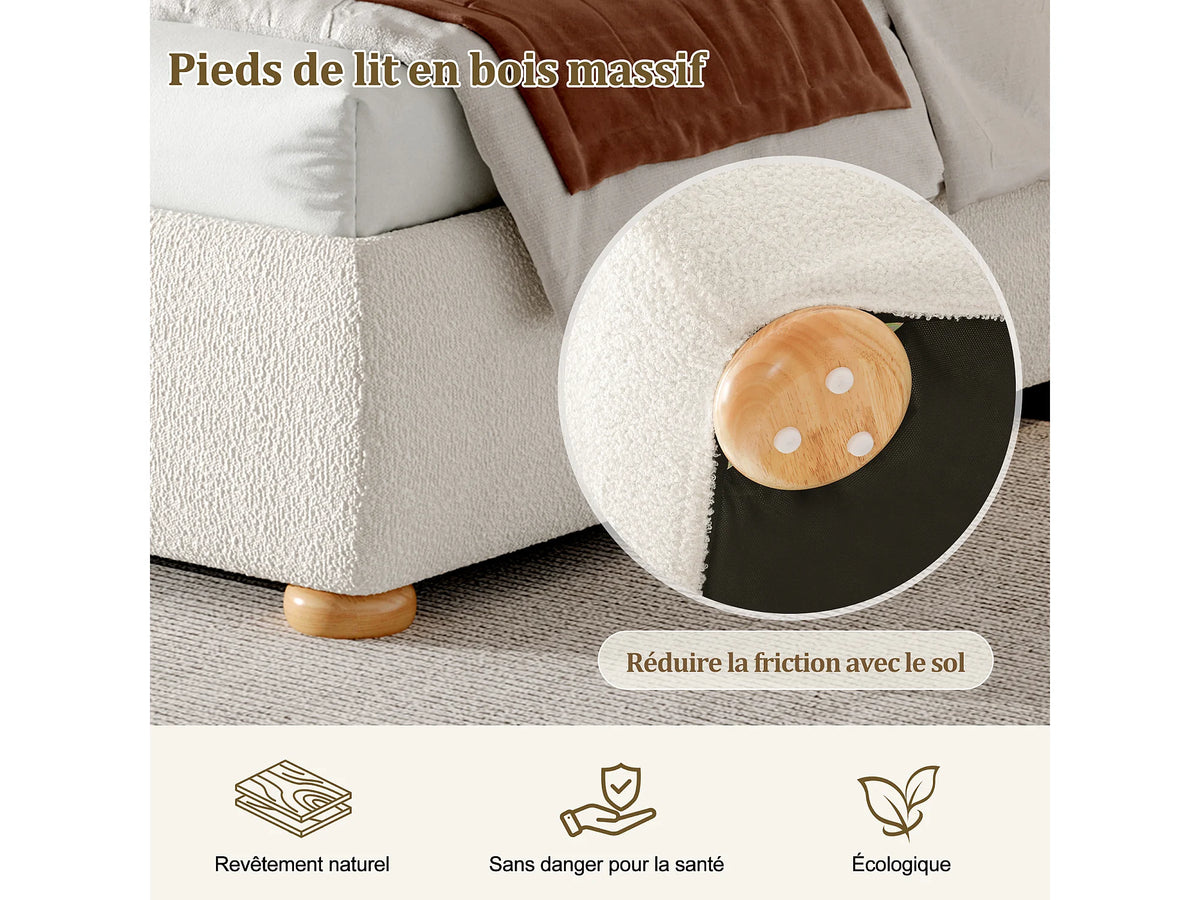 Lit Coffre 160x200 Tissu Bouclette Beige avec Chevets — vue 8