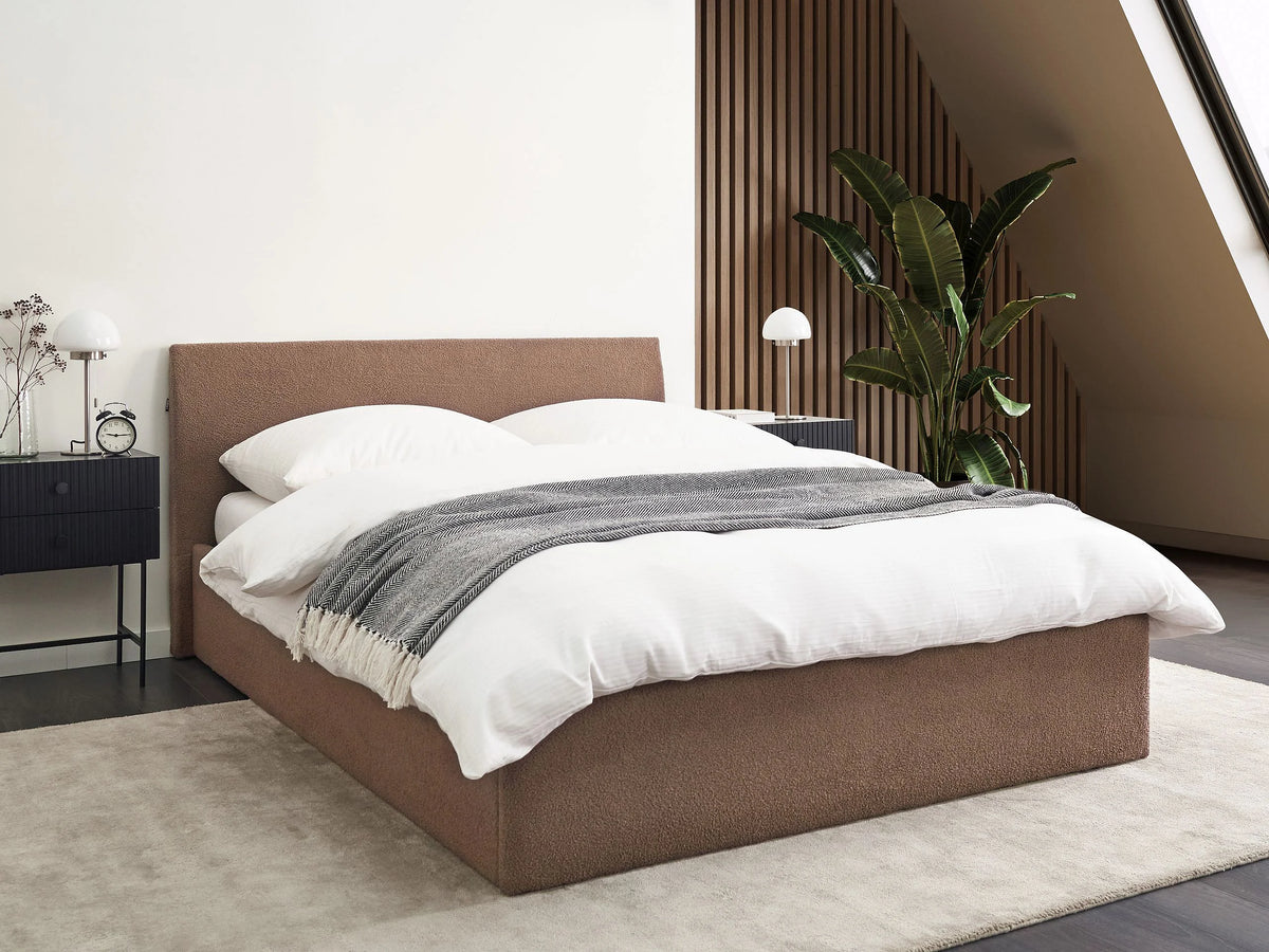 Lit Coffre 140x200 Tissu Bouclette Marron