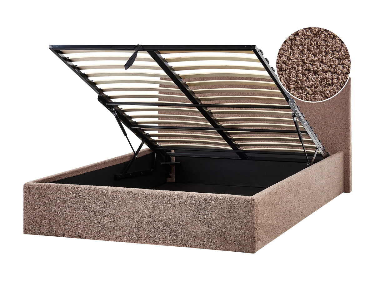 Lit Coffre 140x200 Tissu Bouclette Marron — vue 2