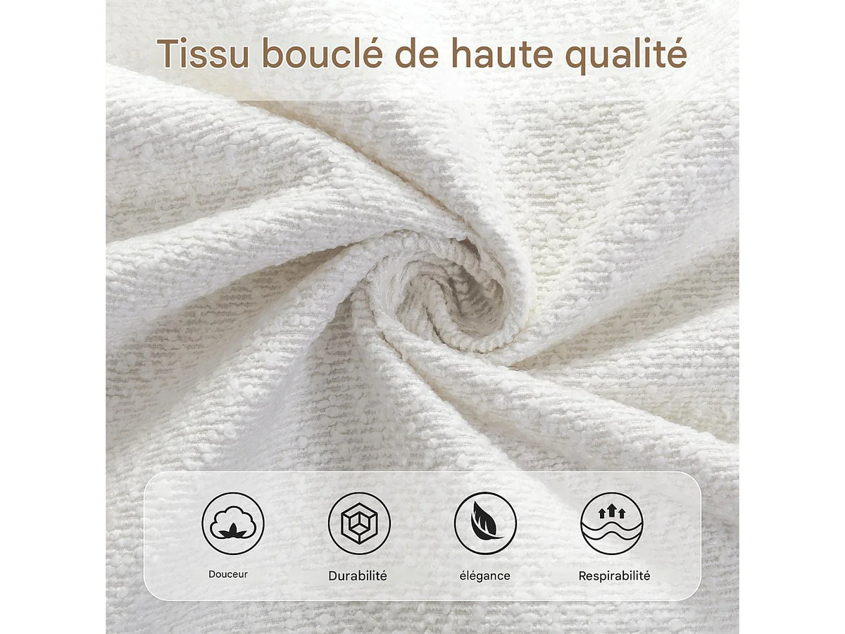 Lit Coffre 180x200 Tissu Bouclette Beige avec Chevets — vue 4
