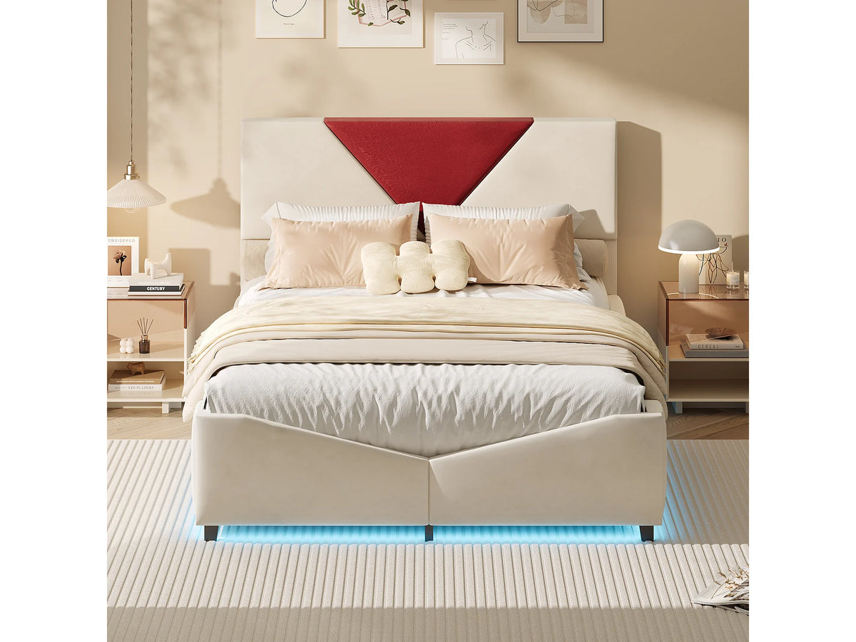 Lit Coffre 140x190 Velours Blanc avec LED
