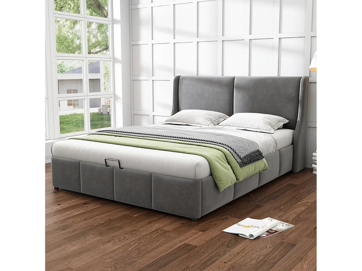 Lit Coffre 140x190 Velours Gris — vue 10