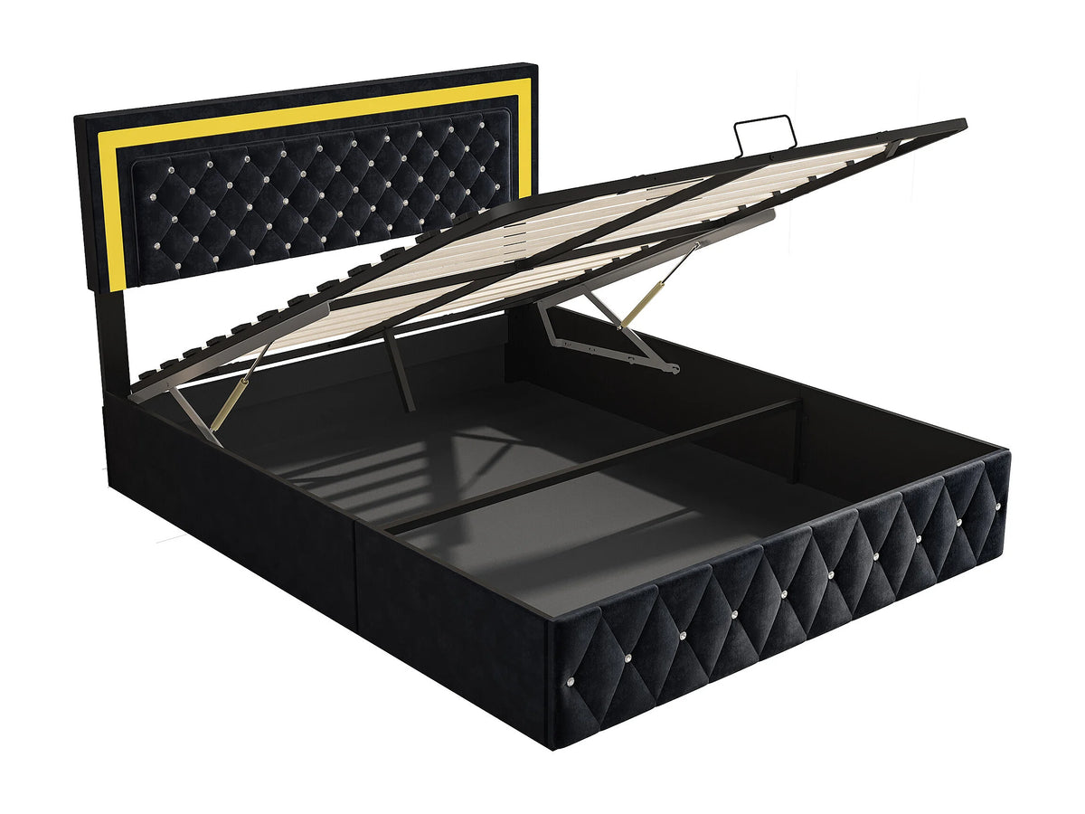 Lit Coffre 160x200 Velours Noir avec LED