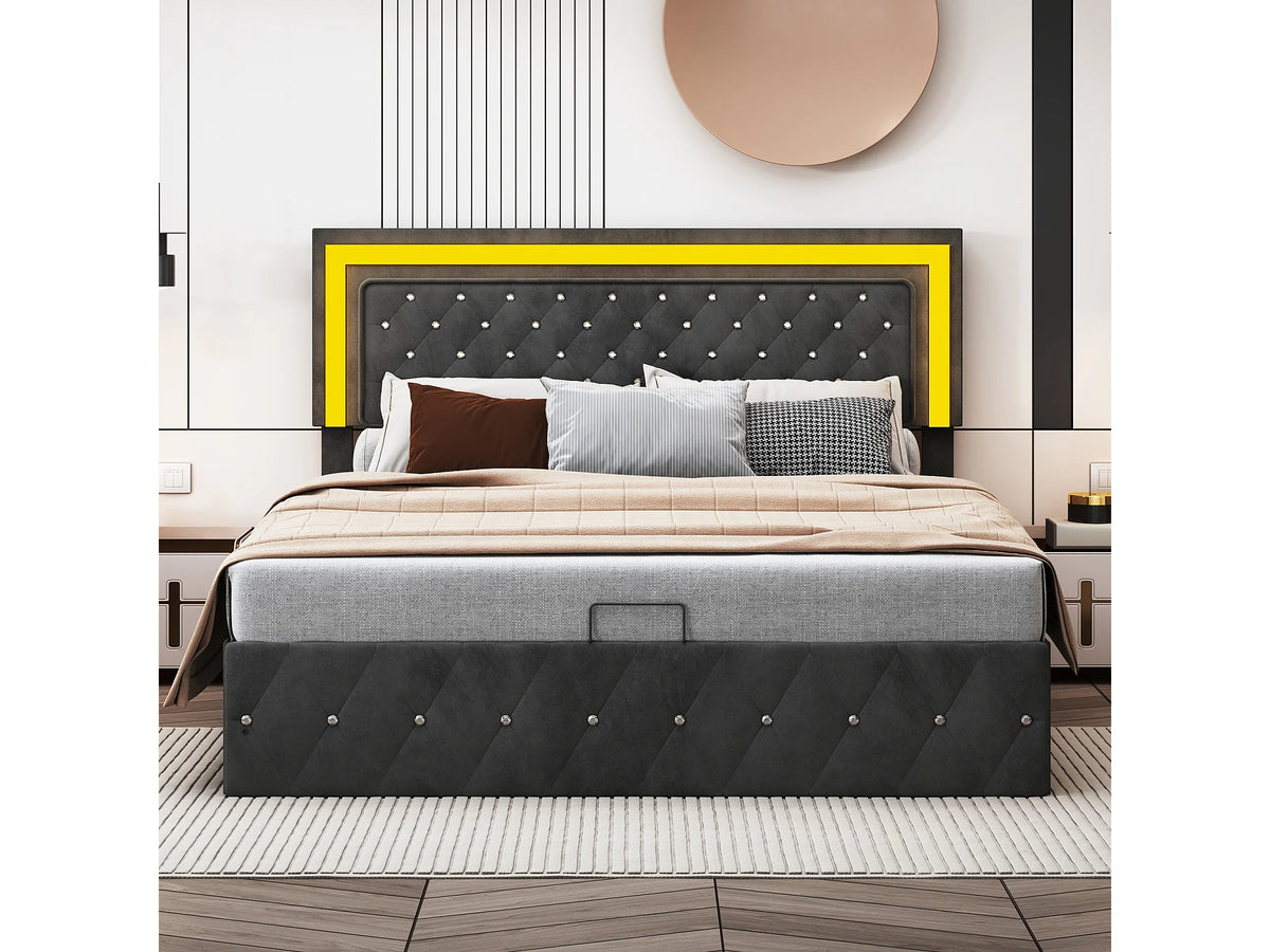 Lit Coffre 160x200 Velours Noir avec LED — vue 2