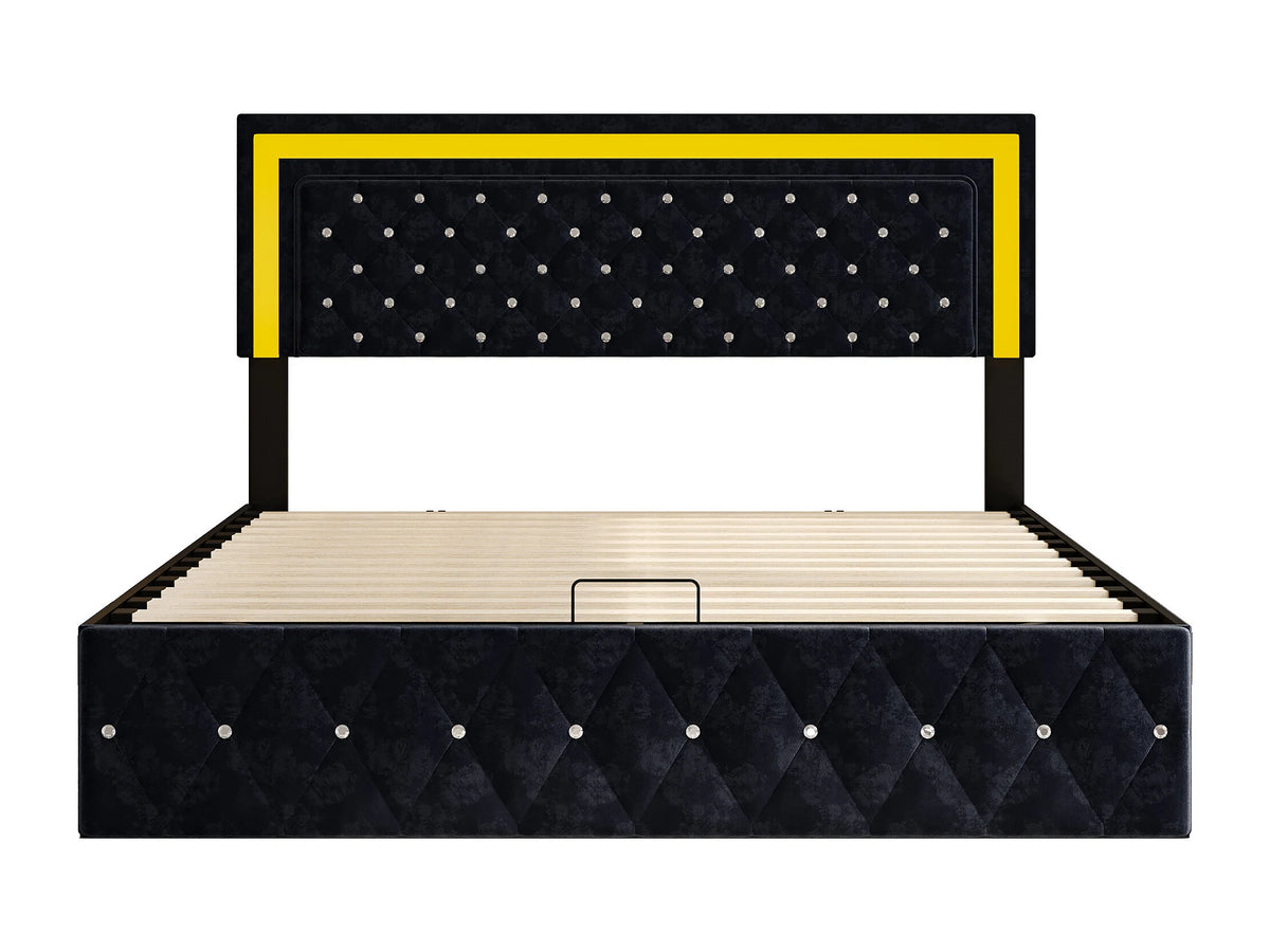Lit Coffre 160x200 Velours Noir avec LED — vue 7