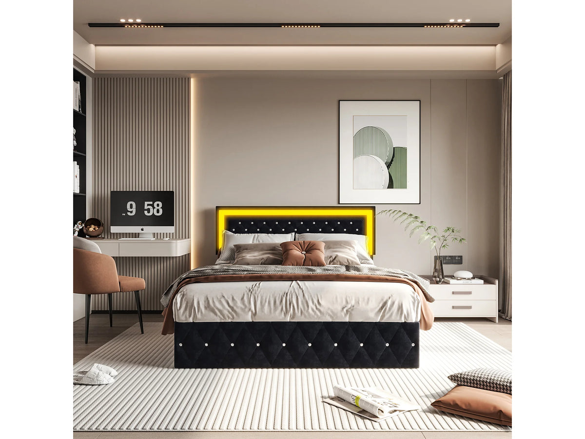 Lit Coffre 160x200 Velours Noir avec LED — vue 9