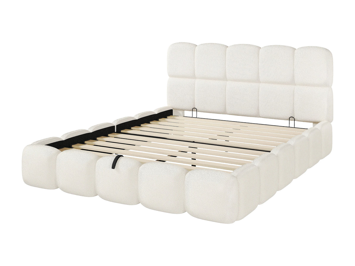 Lit Coffre 160x200 Tissu Bouclette Blanc Capitonné — vue 10