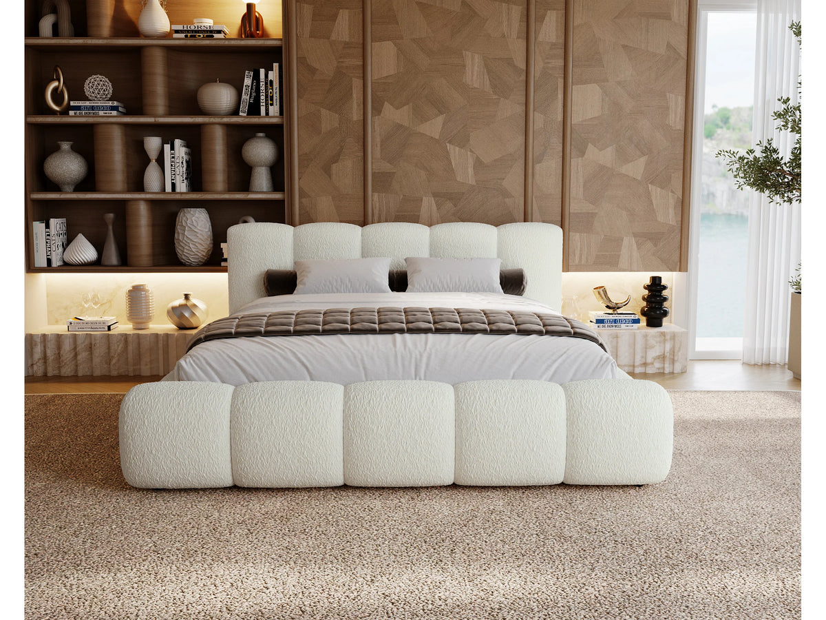 Lit Coffre 200x200 Tissu Bouclette Blanc — vue 2