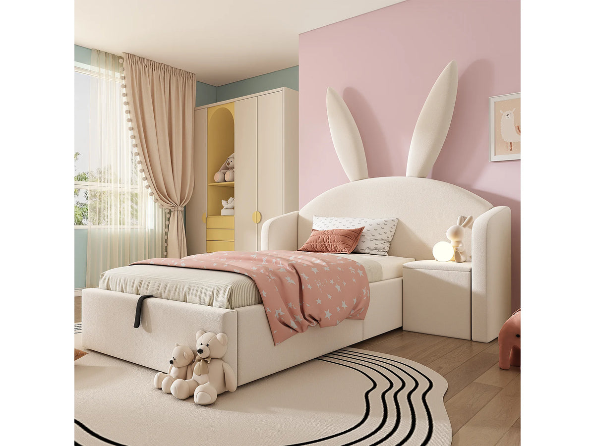Lit Coffre 90x190 Velours Beige Capitonné avec Chevets — vue 2
