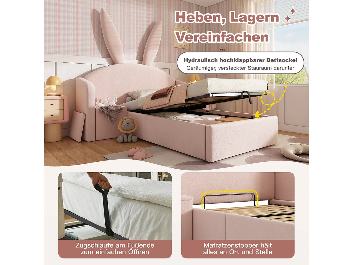 Lit Coffre 90x190 Velours Rose Capitonné avec Chevets — vue 10