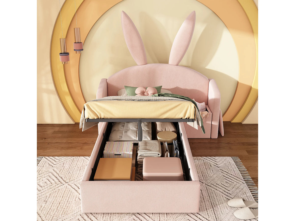 Lit Coffre 90x190 Velours Rose Capitonné avec Chevets — vue 6