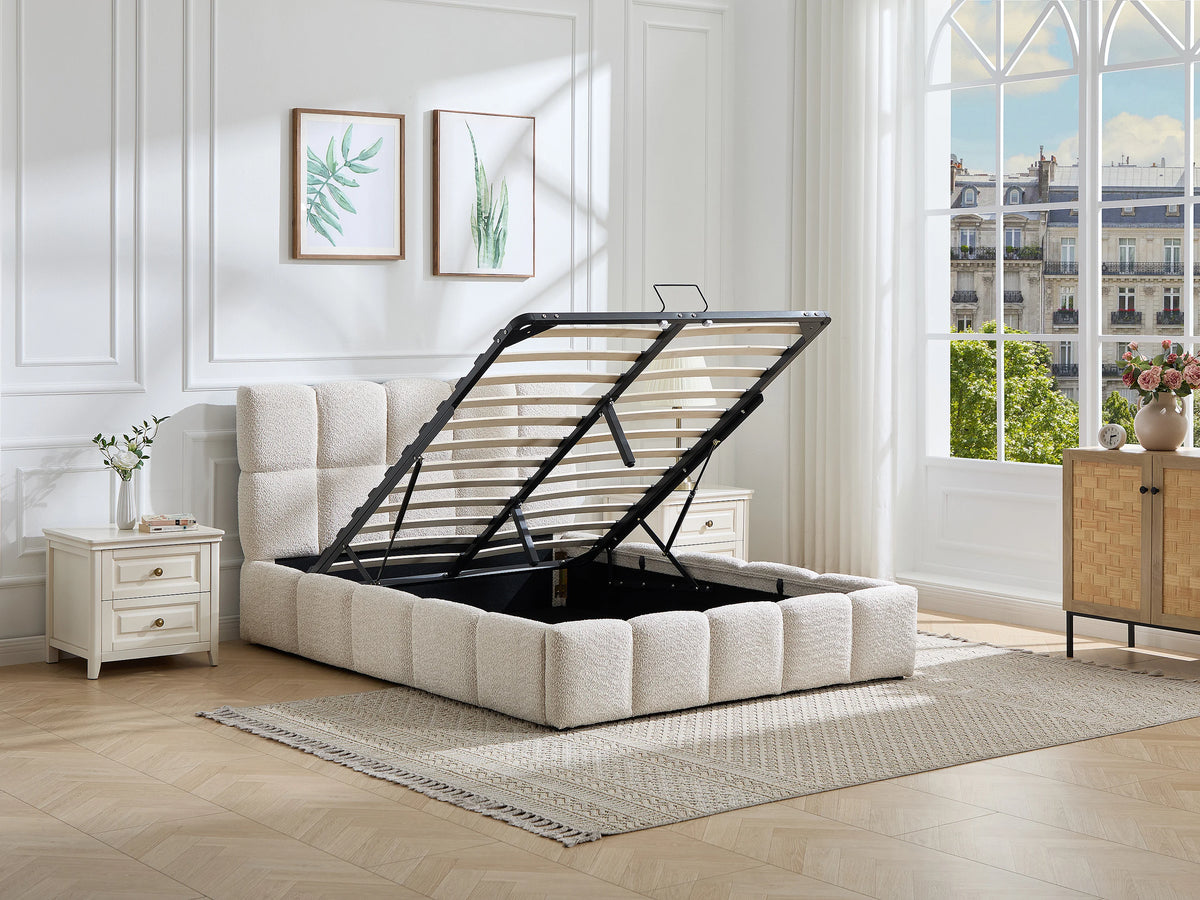 Lit Coffre 160x200 Tissu Bouclette Beige - DILUDO — vue 2