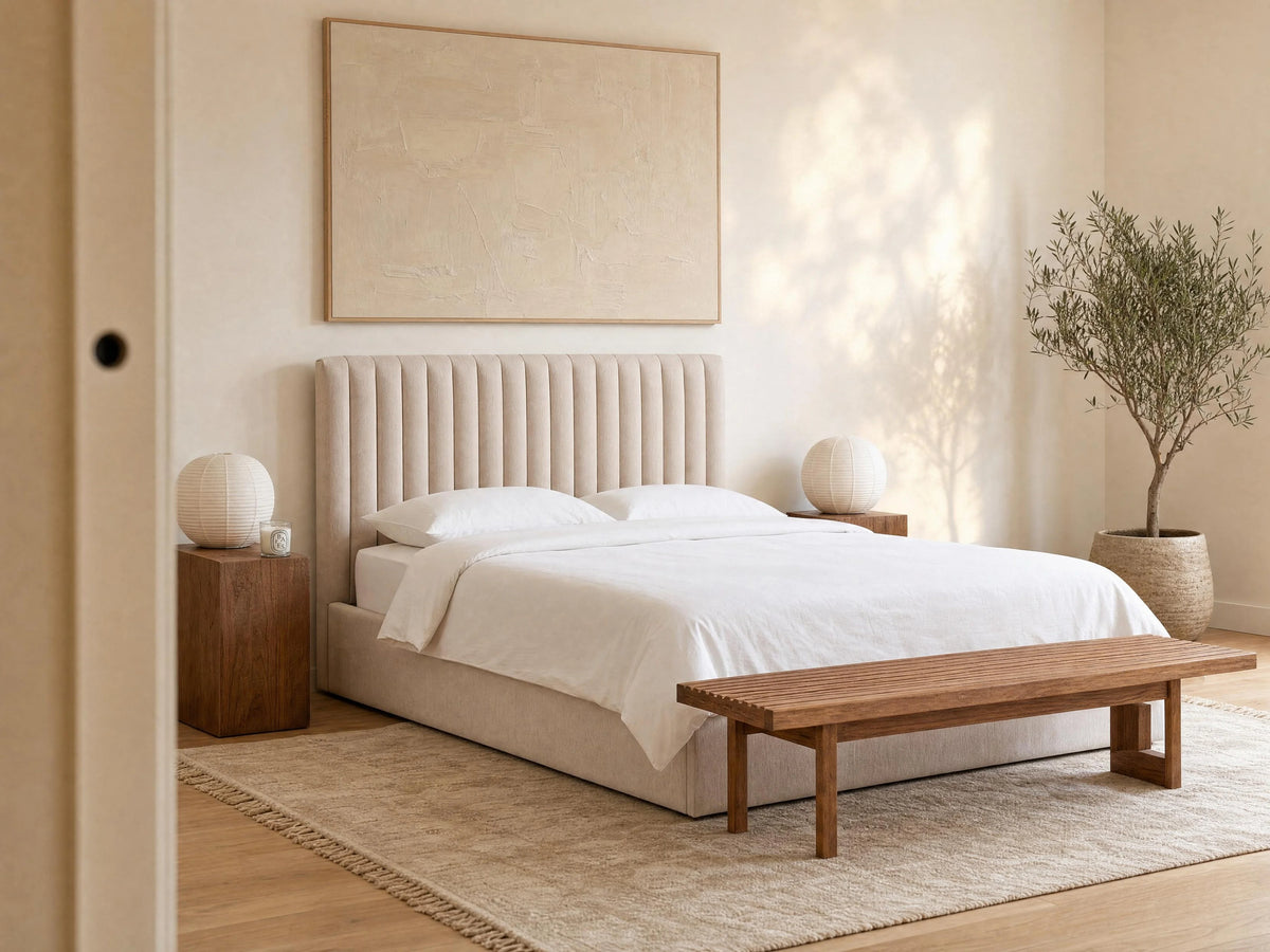 Lit Coffre 140x190 Tissu Beige - SARANELI
