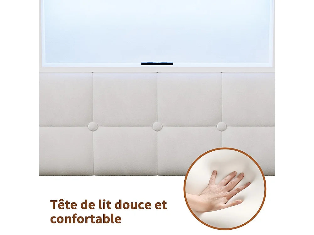 Lit Coffre 140x200 Velours Beige avec LED, Tiroirs et Port USB — vue 8