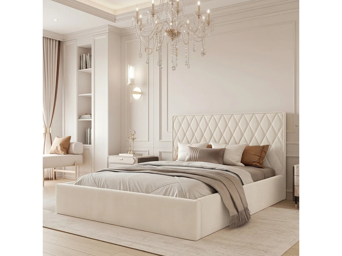 Lit Coffre 200x200 Bois Crème