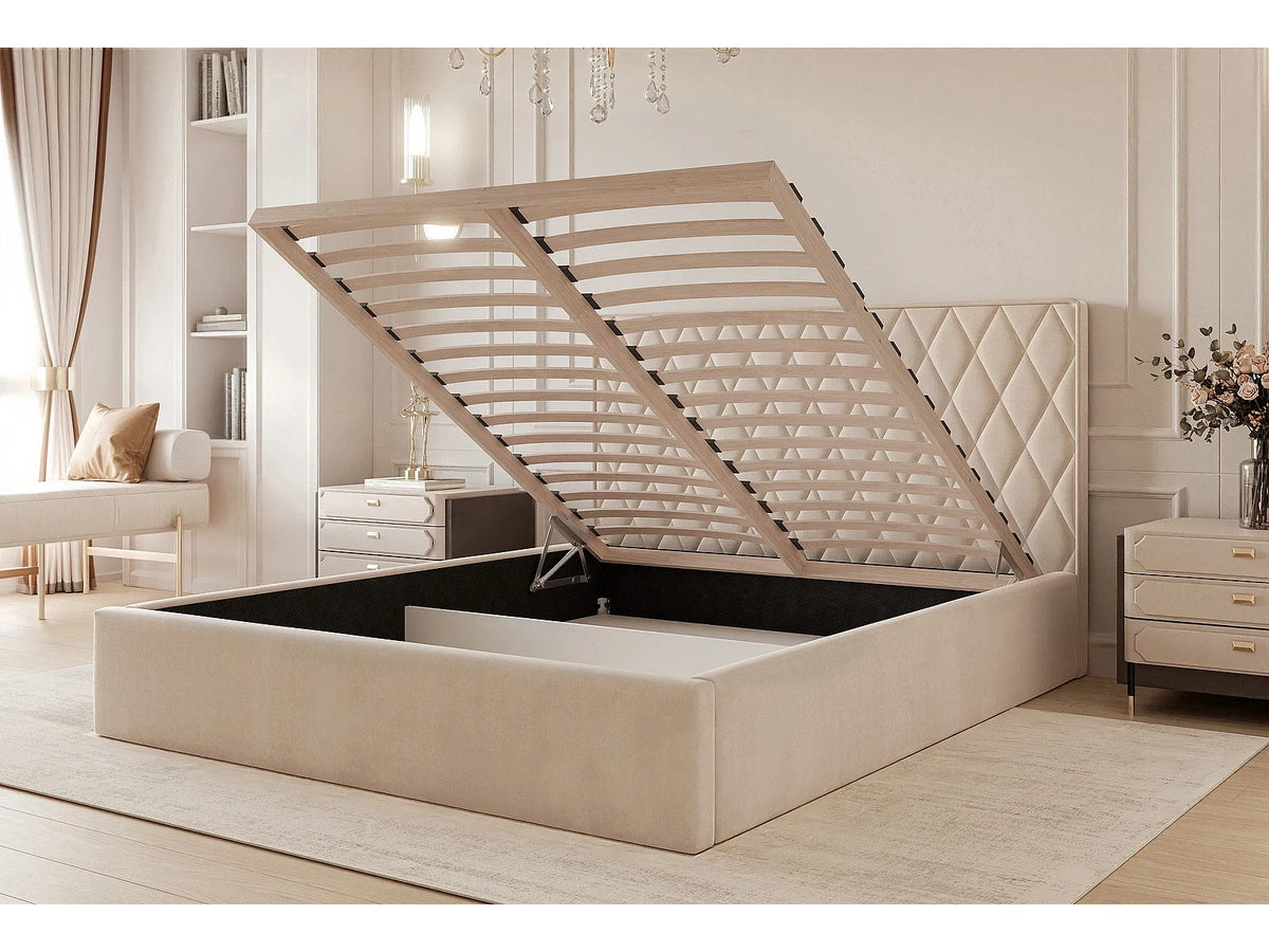 Lit Coffre 200x200 Bois Crème — vue 2