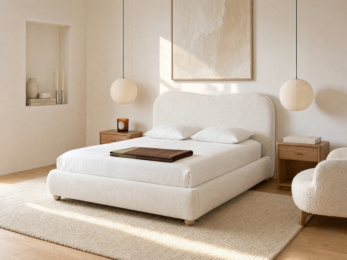 Lit Coffre 160x200 Tissu Bouclette Blanc - VANARI