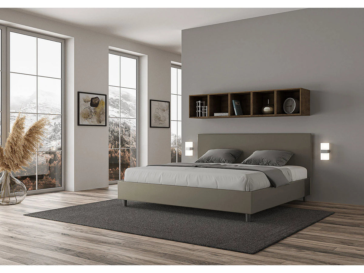 Lit Coffre 200x200 Simili Cuir Marron Capitonné — vue 4