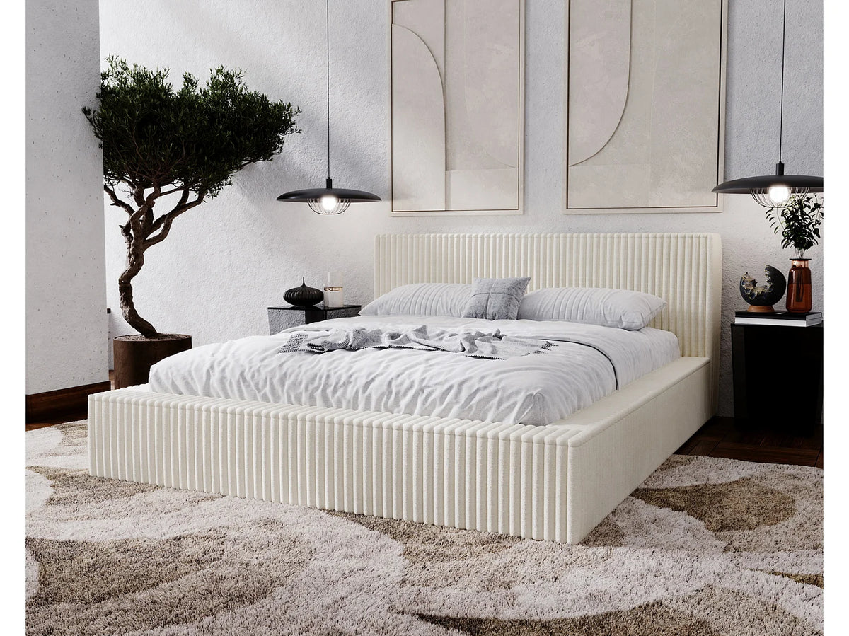 Lit Coffre 200x200 Bois Beige Capitonné