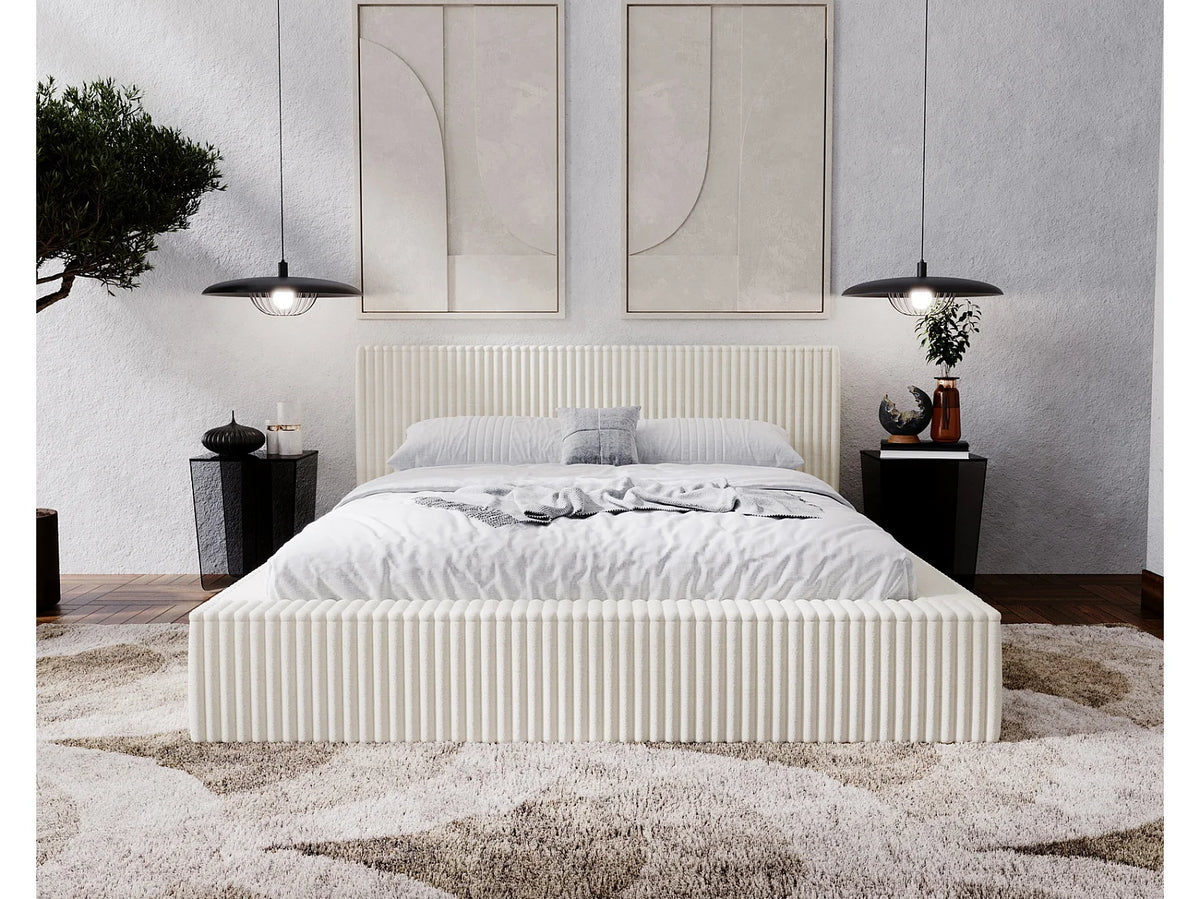 Lit Coffre 200x200 Bois Beige Capitonné — vue 2
