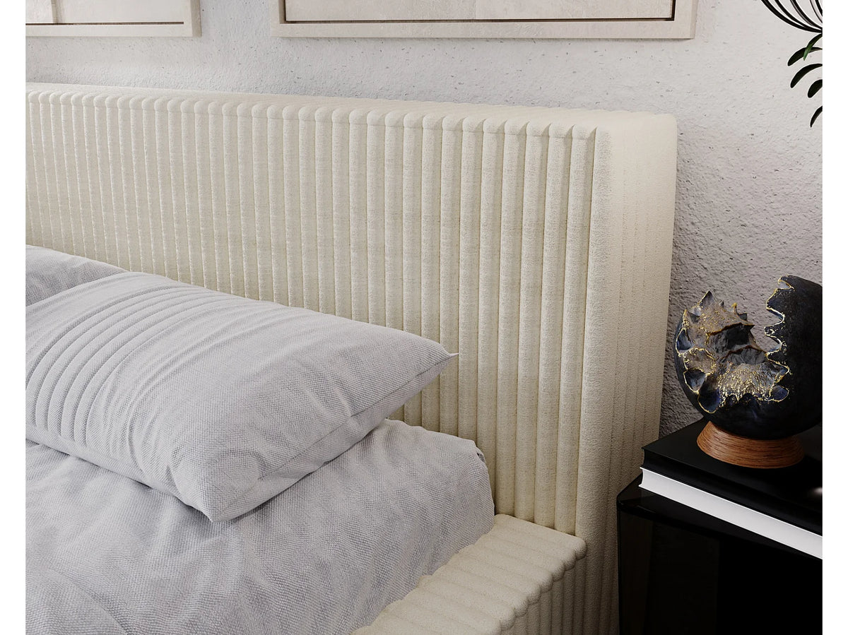 Lit Coffre 200x200 Bois Beige Capitonné — vue 5