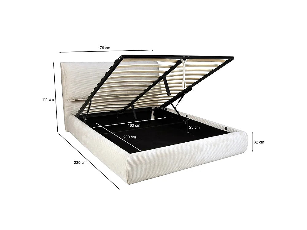 Lit Coffre 160x200 Tissu Beige avec Matelas — vue 9