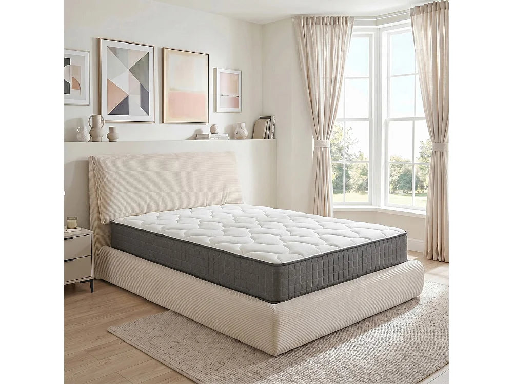 Lit Coffre 160x200 Tissu Beige avec Matelas — vue 2