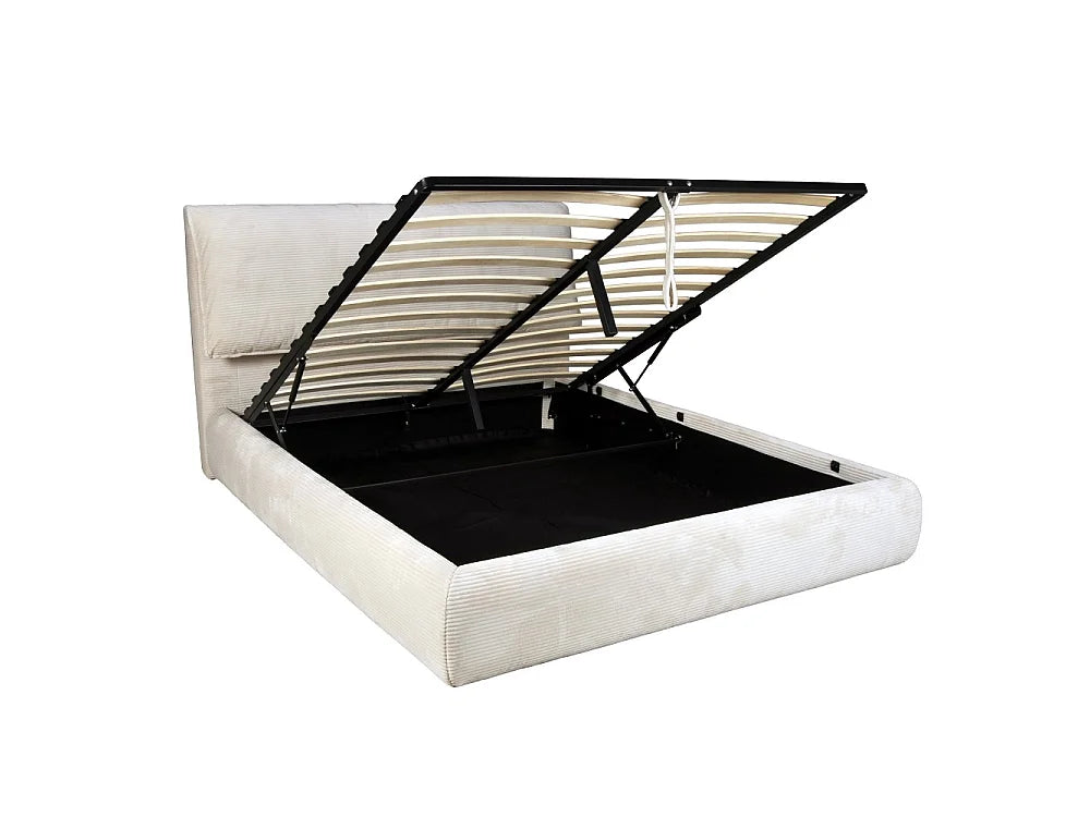 Lit Coffre 160x200 Tissu Beige avec Matelas — vue 5